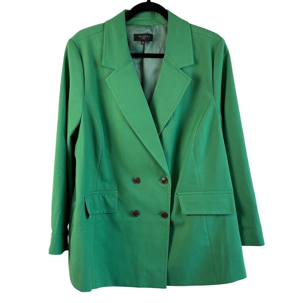 Talbots Blazer Green Women 16W Double Breasted Plus Size Stretch Cotton Jacket